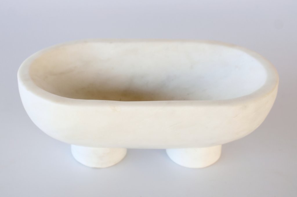 White Marble Oval Bowl On Feet